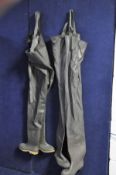 TWO PAIRS OF GREEN DUNLOP FISHING WADERS, the boots of waders are sizes 10 and 11