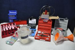 A COLLECTION OF VEHICLE REPAIR TOOLS AND PARTS to include, Am Tech compression tester, Clarke Air
