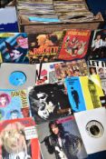 A BOX OF APPROXIMATELY FOUR HUNDRED VINYL SINGLES, most have sleeves, artists to include The Rolling