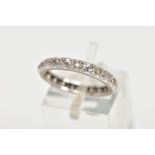 A WHITE METAL DIAMOND FULL ETERNITY RING, set with single cut diamonds, each interspaced with