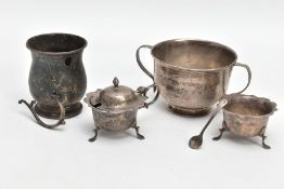 A SELECTION OF SILVER ITEMS, to include a double handled cup, personalised engraving 'Cyril