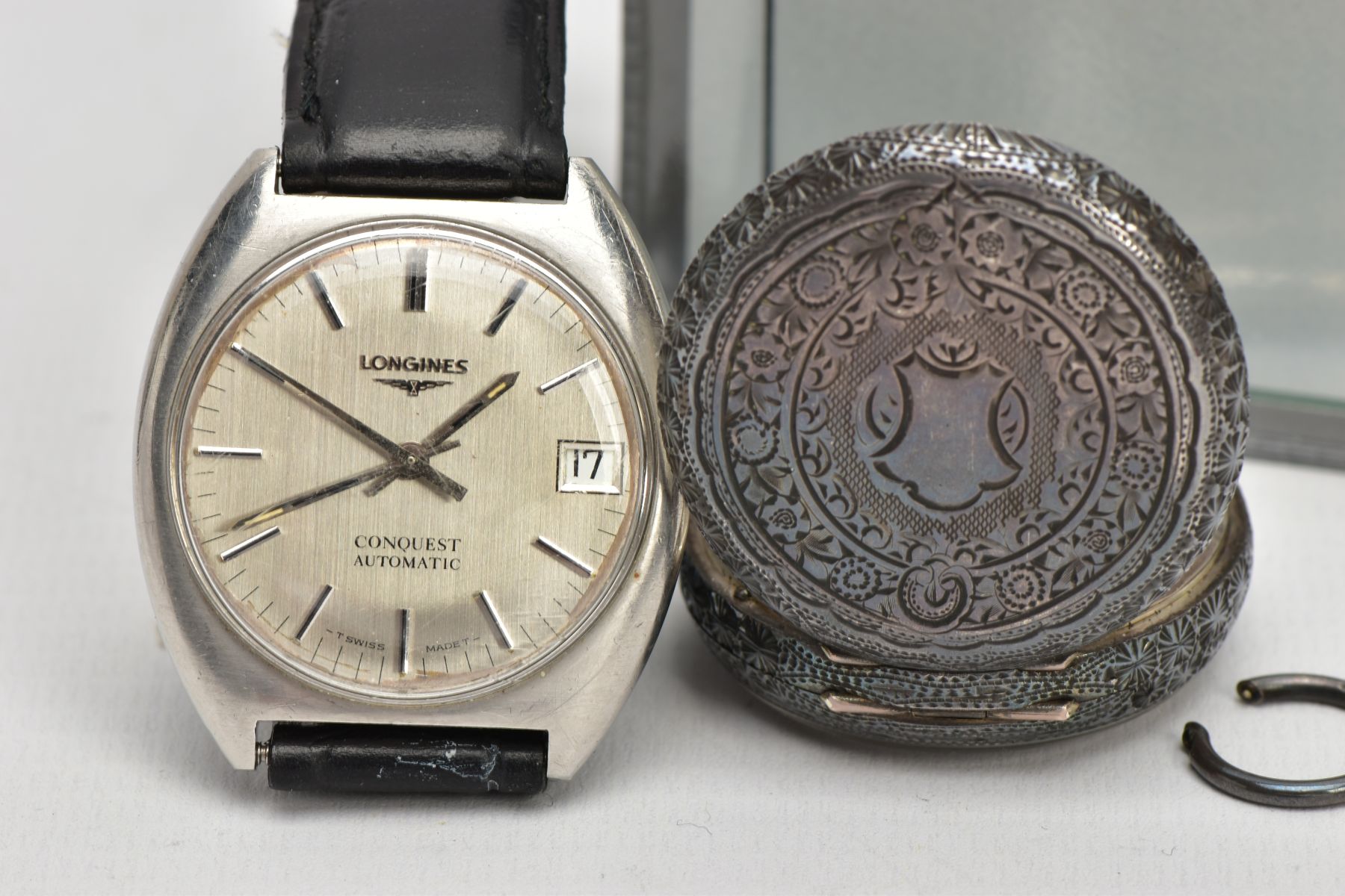A GENTLEMENS 'LONGINES' WRISTWATCH AND A LADYS OPEN FACE POCKET WATCH, round silver dial signed ' - Image 2 of 6