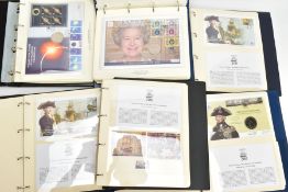 A QUANTITY OF STAMP/COIN COVER ALBUMS NELSON, TRAFALGAR, ROYALTY, MILLENNIUM, to include a