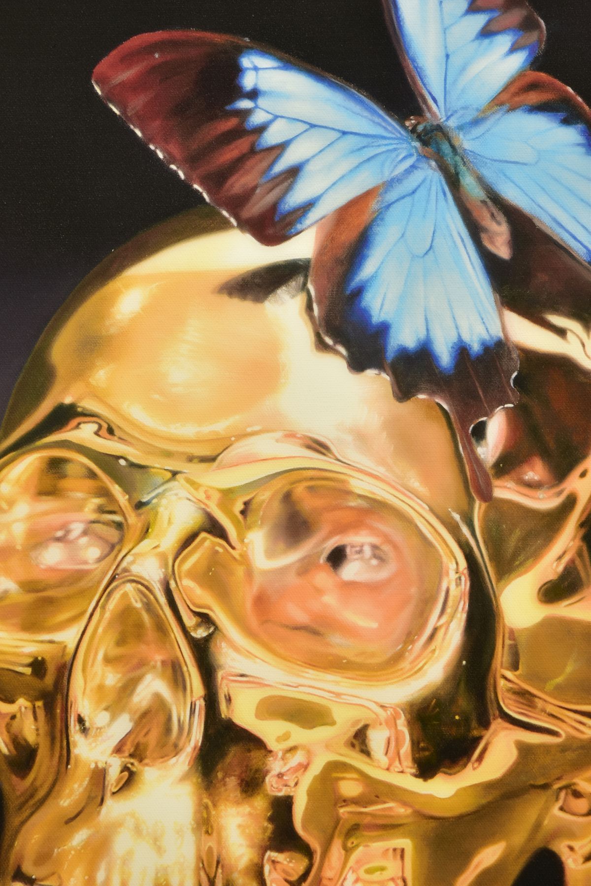 RORY HANCOCK (BRITISH 1987) 'BUTTERFLY KISS' a signed limited edition box canvas print of a skull - Image 3 of 10