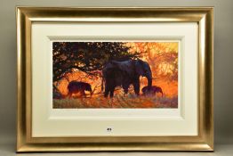 ROLF HARRIS (AUSTRALIAN 1930) 'BACKLIT GOLD' a limited edition print 132/195 depicting Elephants,