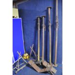 FOUR ACRO PROPS min height 170cm (elements of rust, working but not with ease) four underpinning