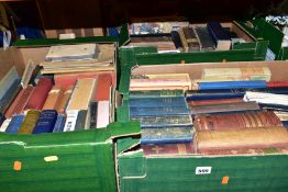 BOOKS, three boxes containing approximately ninety-five miscellaneous titles to include Bibles,