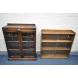 AN OAK GLAZED TWO DOOR BOOKCASE, width 85cm x depth 27cm x height 109cm (key) (condition:-missing