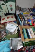 SUNDRIES & BOOKS, four plywood ornamental boxes, a CD box with miscellaneous CDs, an Explorer fabric