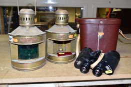 A CASED PAIR OF CARL ZEISS JENA JENOPTEM 10 X 50W BINOCULARS AND A PAIR OF REPRODUCTION BRASS AND
