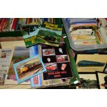 FIVE BOXES OF MOSTLY RAILWAY RELATED BOOKS, MAGAZINES AND EPHEMERA ETC, to include Ian Allen ABC