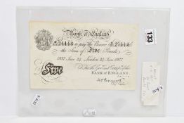 A BANK OF ENGLAND PEPIATT WHITE FIVE POUND BANKNOTE, Slight trace that it was once folded vf/ef