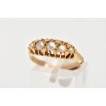 AN 18CT GOLD SPLIT PEARL RING, designed with five graduated split pearls, openwork gallery,