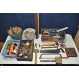 THREE TRAYS OF TOOLS to include various woodworking tools hammers, chisels, saws, files, drill bits,