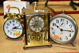 FOUR MANUAL WIND CLOCKS COMPRISING A KERN & SOHNE 400 DAY ANNIVERSARY CLOCK, vintage Westclox Big