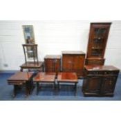 A SELECTION OF MODERN MAHOGANY FURNITURE, to include a glazed corner cupboard (key) tv cabinet, hi-