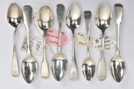 AN ASSORTMENT OF SILVER TEASPOONS, eight silver teaspoons, including old English pattern and old