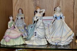 SIX COALPORT BISQUE LADY FIGURES, FIVE FROM THE AGE OF ELEGANCE COLLECTION, comprising 'Grand