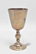 A LIMITED EDITION SILVER LICHFIELD CATHERDRAL ANNIVERSARY GOBLET, plain polished tapered cup with an