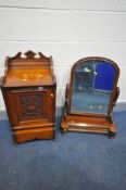 AN EDWARDIAN WALNUT PERDONIUM with tin liner, dustpan carved front panel, raised back and side along