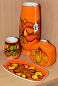 FOUR PIECES OF POOLE POTTERY FROM THE DELPHIS RANGE, comprising vase shape no 15, height 23.5cm, a