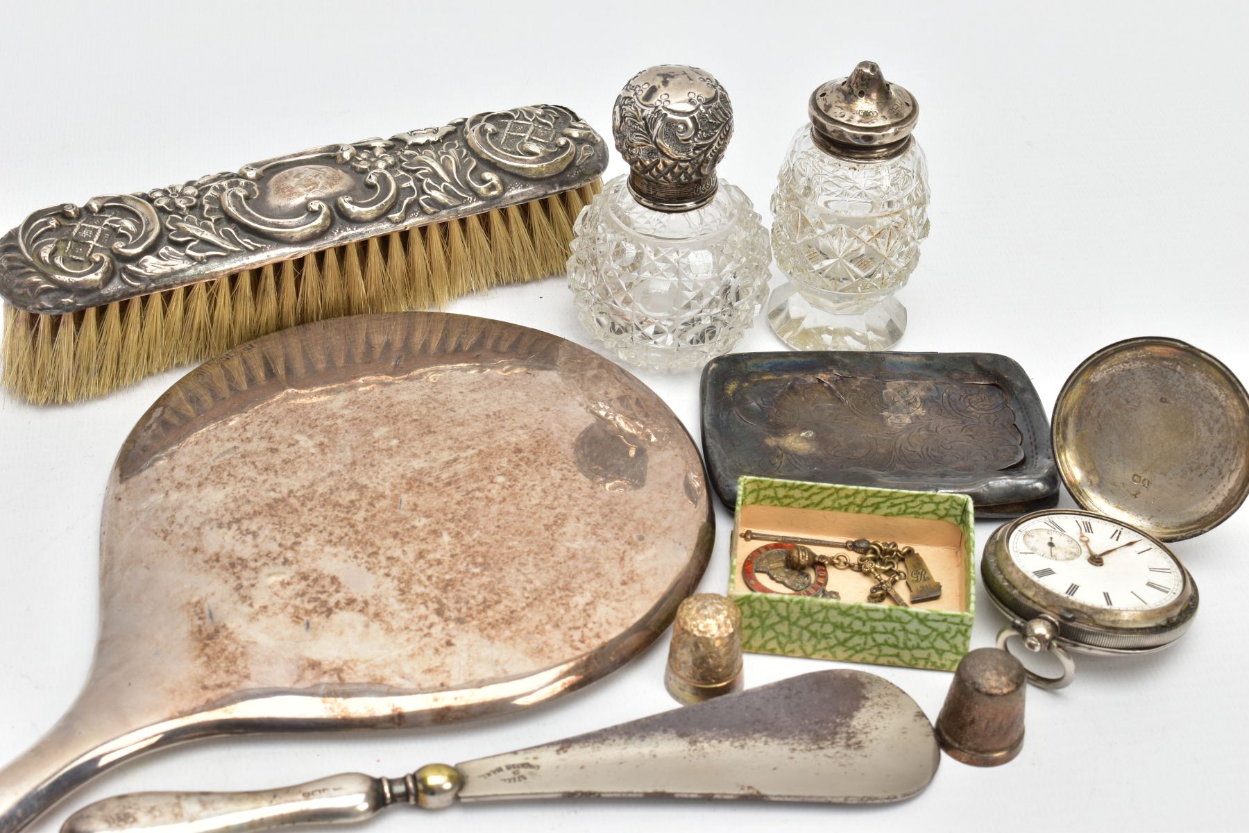 A SELECTION OF SILVER ITEMS, to include a silver hand held mirror of a plain polished design, - Image 4 of 5