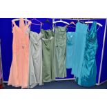 SEVEN SIZE SIXTEEN EVENING/PROM/BRIDESMAID DRESSES , comprising a peach Ronald Joyce dress, clover