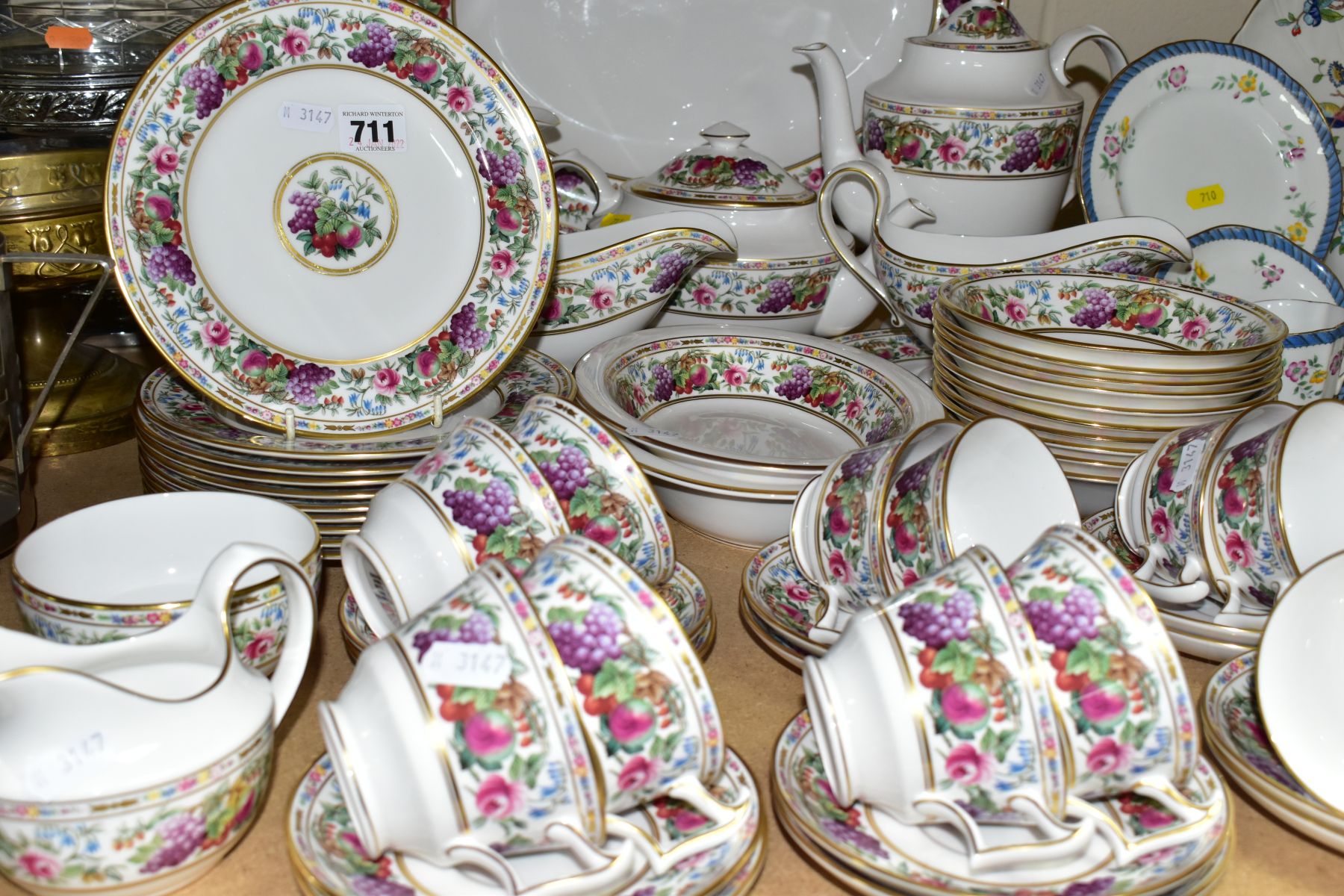 A FIFTY SIX PIECE SPODE PROVENCE DINNER SERVICE, with fruit and floral pattern comprising a meat