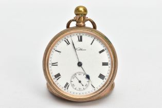 A WALTHAM POCKET WATCH, gold-plated pocket watch with a round white dial signed 'Waltham', black