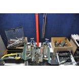 A COLLECTION OF AUTOMOTIVE TOOLS to include King Dick spanners, socket sets, hammers, files, a