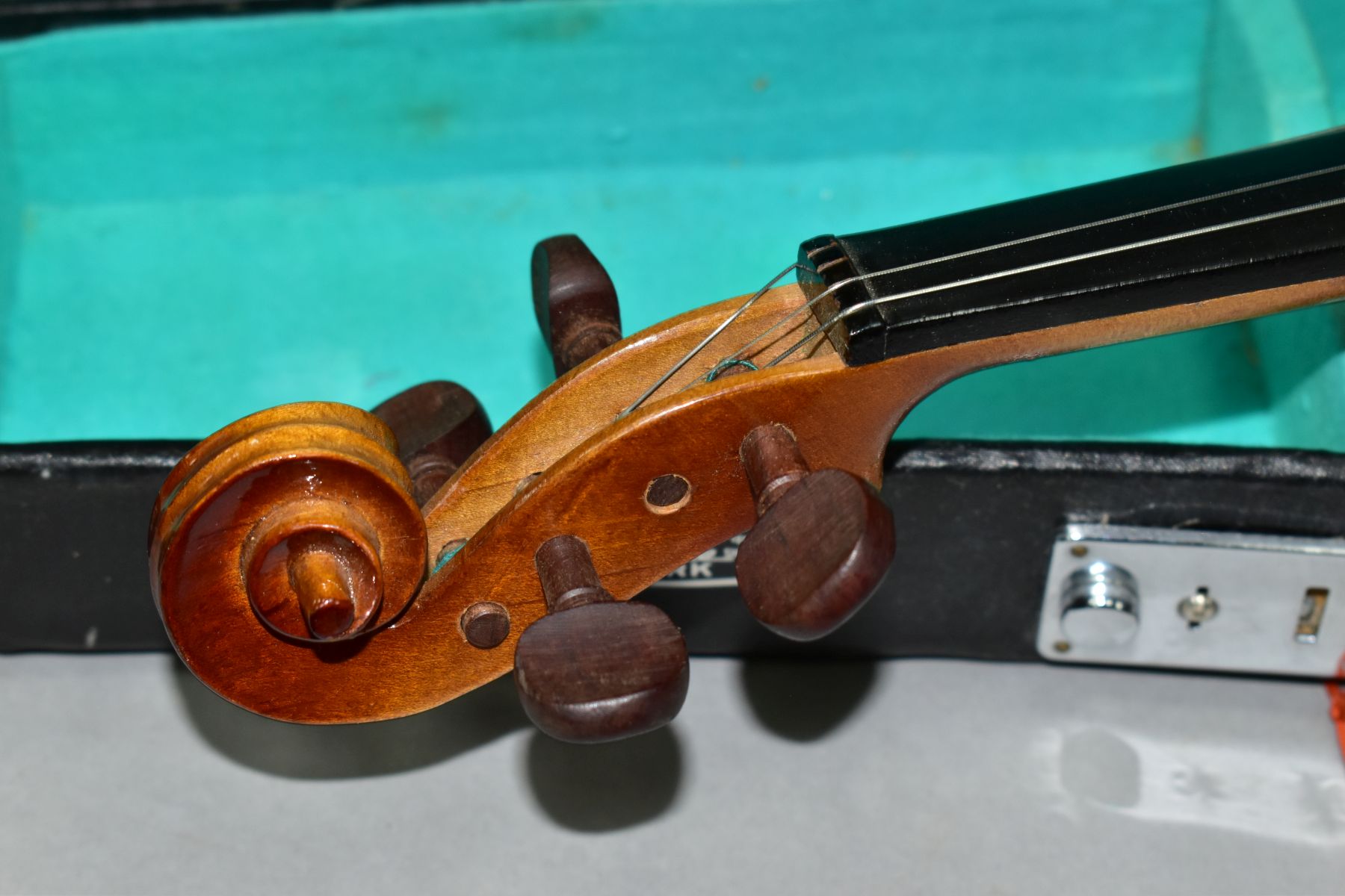 TWO STUDENT VIOLINS, BODY LENGTH APPROXIMATELY 35CM, one is a Chinese example with a Lark brand - Image 3 of 11