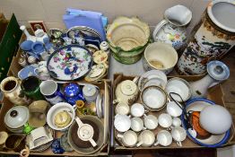 THREE BOXES AND LOOSE CERAMICS, to include a PAN Goebel 1970s table lamp, a French Dubois studio