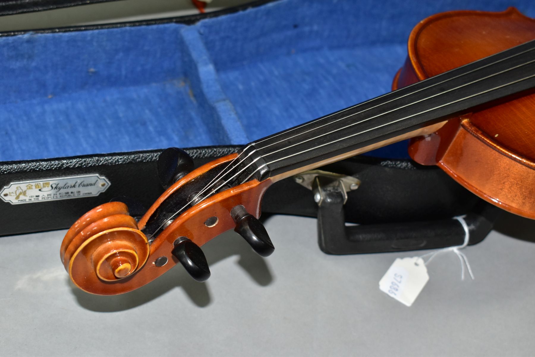 TWO STUDENT VIOLINS, BODY LENGTH APPROXIMATELY 35CM, one is a Chinese example with a Lark brand - Image 9 of 11
