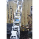 AN ALUMINIUM DOUBLE EXTENSION LADDER 3.7m long each section, a stand-off and three sets of step