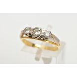 AN 18CT GOLD THREE STONE DIAMOND RING, designed as three graduated brilliant cut diamonds in
