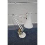 A HERBERT TERRY AND SONS WHITE ANGLE POISE DESK LAMP (condition - some rusting)