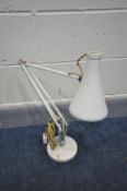 A HERBERT TERRY AND SONS WHITE ANGLE POISE DESK LAMP (condition - some rusting)