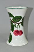 A WEMYSS VASE OF WAISTED FORM PAINTED WITH CHERRIES HANGING FROM A BRANCH, impressed mark to