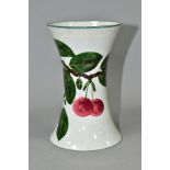 A WEMYSS VASE OF WAISTED FORM PAINTED WITH CHERRIES HANGING FROM A BRANCH, impressed mark to