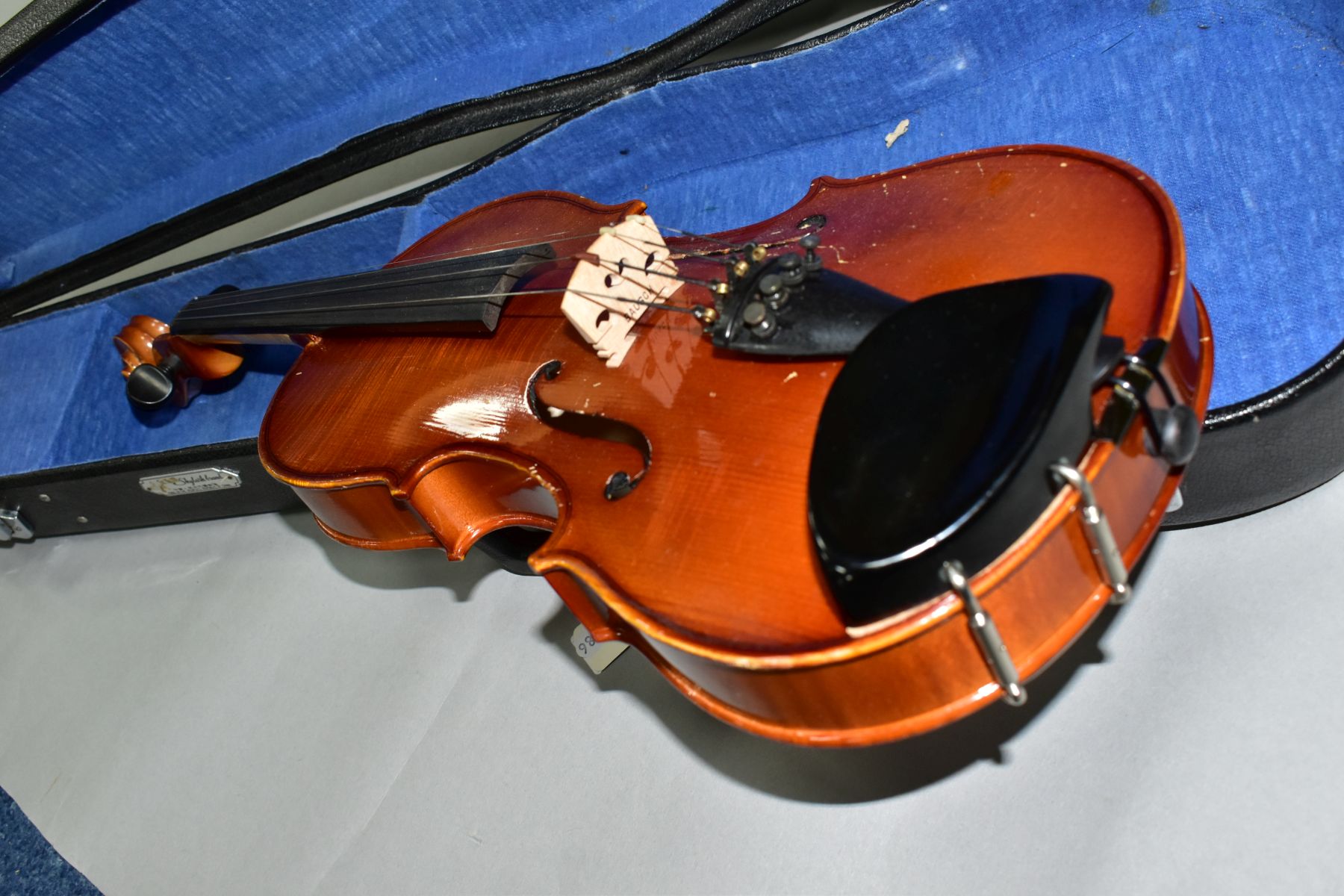TWO STUDENT VIOLINS, BODY LENGTH APPROXIMATELY 35CM, one is a Chinese example with a Lark brand - Image 11 of 11