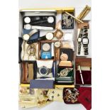 A BOX OF ASSORTED ITEMS, to include a cased bronze coronation medal, a quantity of commemorative