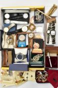 A BOX OF ASSORTED ITEMS, to include a cased bronze coronation medal, a quantity of commemorative