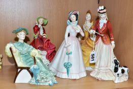 FIVE ROYAL DOULTON LADY FIGURES, comprising 'Sarah' HN3384, 'Sandra' HN2275, 'Top o' the Hill'