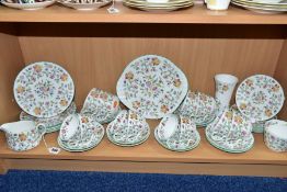 A QUANTITY OF MINTON HADDON HALL PATTERN TEAWARES, ETC, comprising a bread and butter plate, a