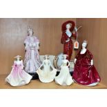 SIX COALPORT FIGURINES, comprising limited edition Atlantic Crossing no 29/7500, height 26cm,