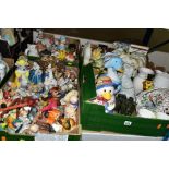 FOUR BOXES OF ORNAMENTS, DECORATIVE AND NOVELTY CERAMIC WARES to include a box of small animal