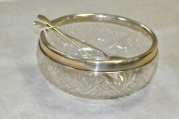 A GEORGE V SILVER RIMMED CUT GLASS SALAD BOWL, hallmarked for maker Docker & Burn Ltd, Birmingham