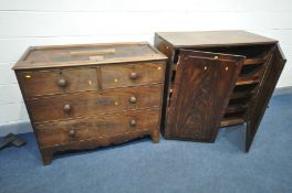 AN ADAPTED GEORGIAN FLAME MAHOGANY LINEN PRESS with swept bracket feet two short over two long