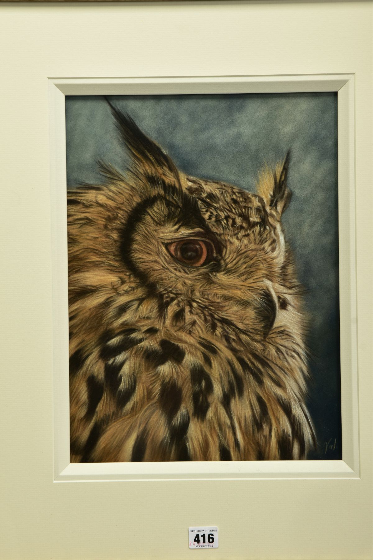 VALERIE SIMMS (BRITISH 1965) 'EAGLE EYED', a portrait of an Eagle Owl, signed bottom right, pastel - Image 2 of 8