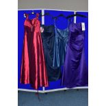 EIGHT SIZE TWELVE EVENING/PROM/BRIDESMAID DRESSES, comprising a navy Alfred Angelo dress, burgundy